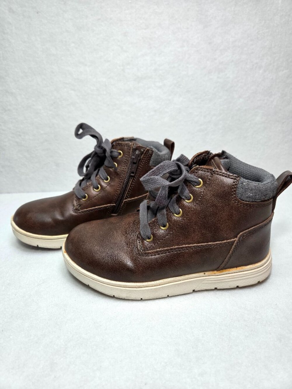Cat & Jack Kids Size 13 Brown Lace Up Ankle Boots Side Zip